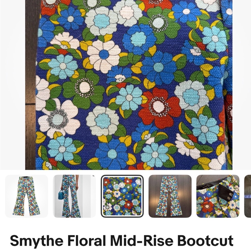 Smythe Floral Bootcut Pants - Blue and White - Picture 4 of 8